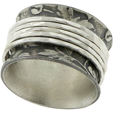 Organic Leaf Pattern Spinner Ring in Sterling Silver
