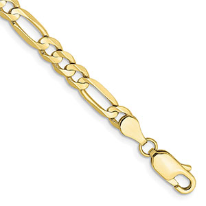 10K Solid Gold 4.5mm Figaro Bracelet, 8 Inches