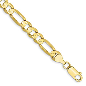 10K Solid Gold 7.5mm Figaro Link Bracelet