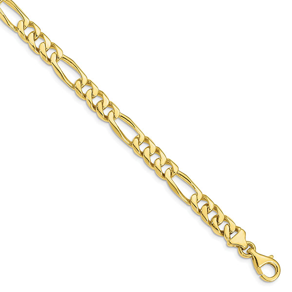 10K Solid Gold 7mm Figaro Link Bracelet, 8 Inch