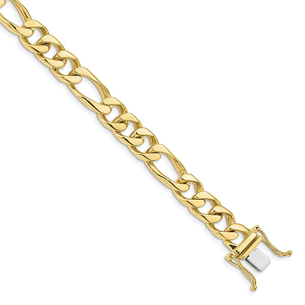 10K Solid Gold 8.8mm Hand-Polished Figaro Bracelet, 8 Inches