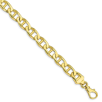 10K Solid Gold 10mm Mariner Link Bracelet for Men, 8 Inches