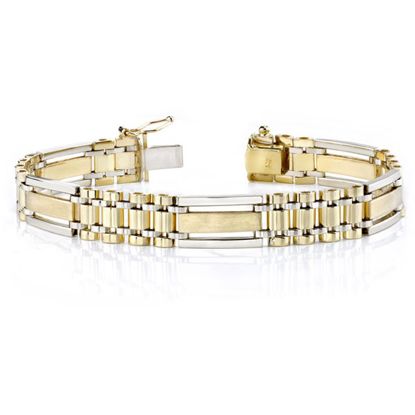 18k solid gold satin and polished men's design bracelet