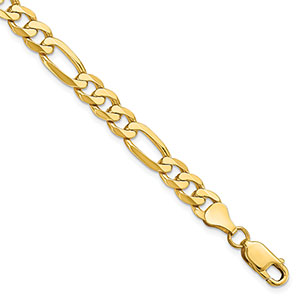 7mm figaro link bracelet 8 inches 14k gold