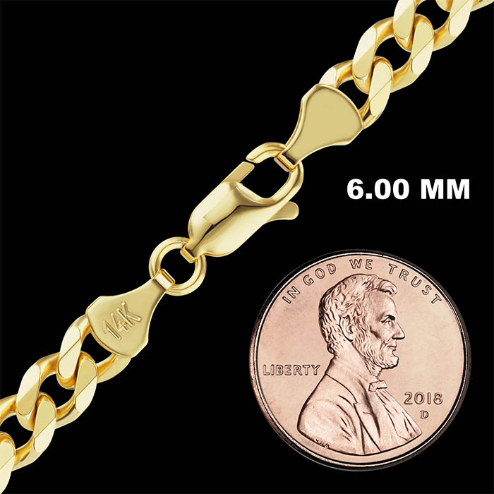 6mm 14K Gold Heavy Curb Chain Necklace for Men