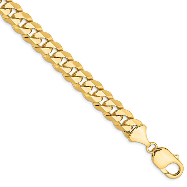14k gold 9.5mm heavy curb link bracelet for men