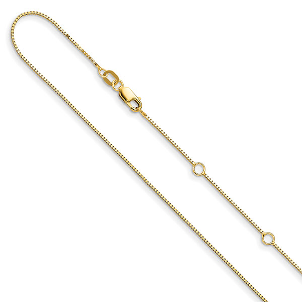 1mm italian 14k solid gold adjustable box chain necklace, 16-18 inches