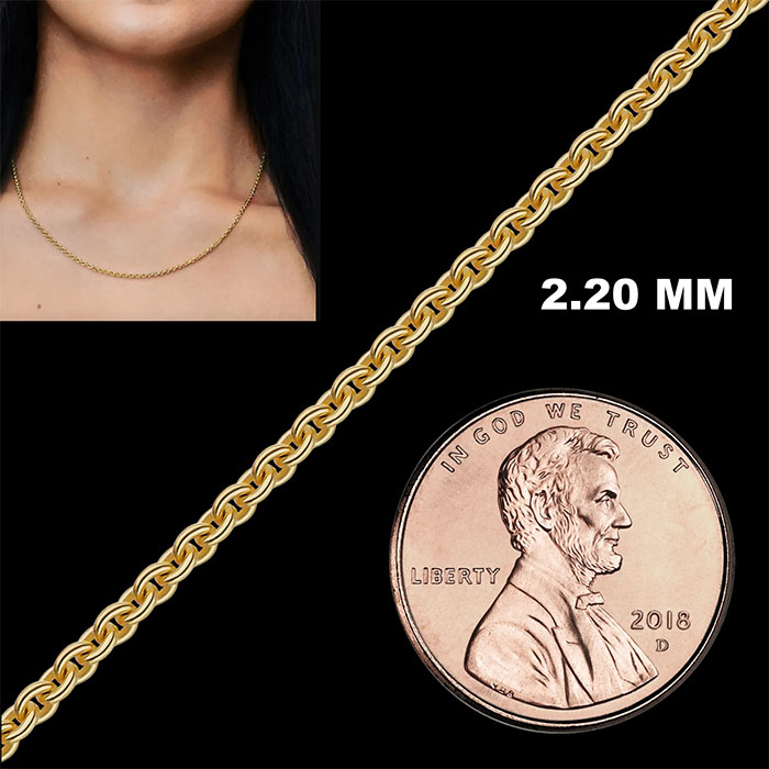 18K Gold 2.2mm Cable Chain Necklace