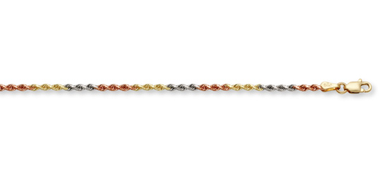 14K Tri-Color Gold Rope Chain (1.5mm)