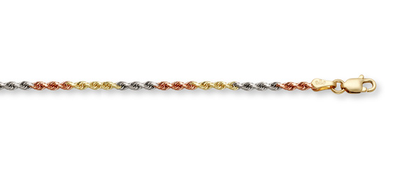 14K Tri-Color Gold Rope Chain (3mm)