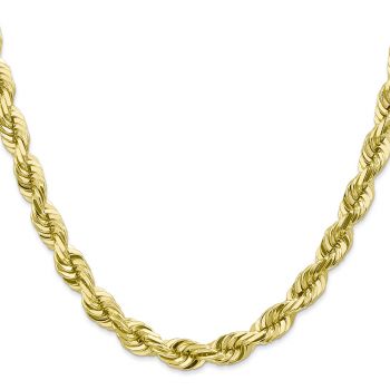 Thick 10K Gold 7mm Diamond-Cut Rope Chain Necklace