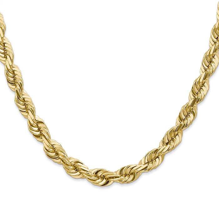 7mm diamond-cut rope chain necklace 14k gold