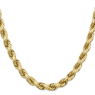 8mm Diamond-Cut Rope Chain Necklace 14K Solid Gold