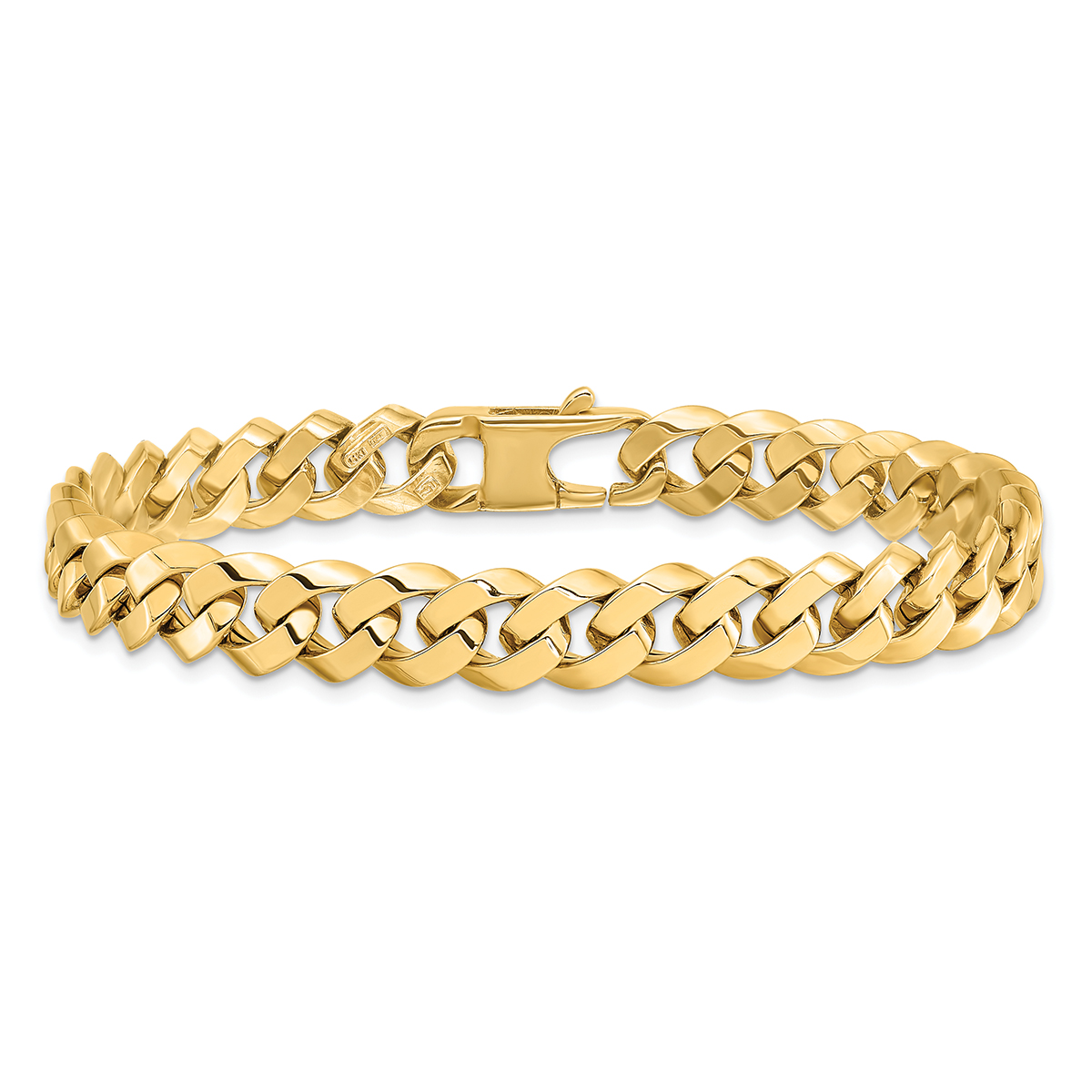 Handmade Italian Beveled Curb Bracelet for Men, 14K Gold