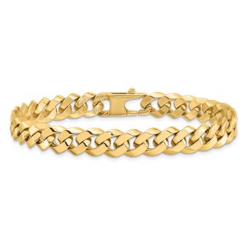 Handmade Italian Beveled Curb Bracelet for Men, 14K Gold 3