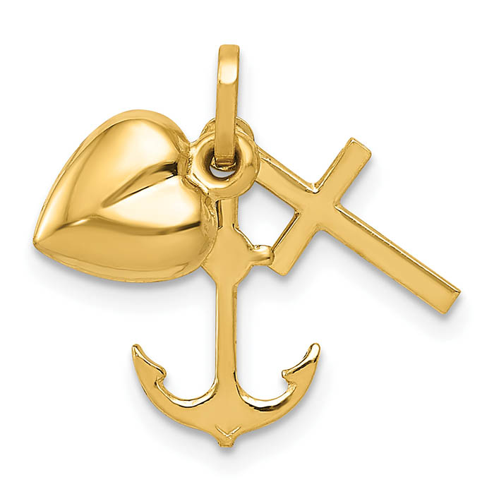 Anchor Heart Charm Pendant 14K Gold