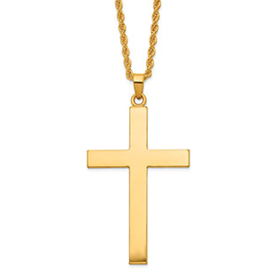 24K Gold Plain Polished Cross Necklace for Men