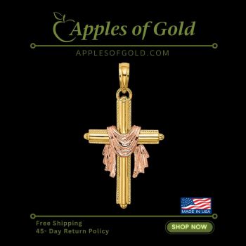 14K Yellow And Rose Gold Draped Cross Pendant 2
