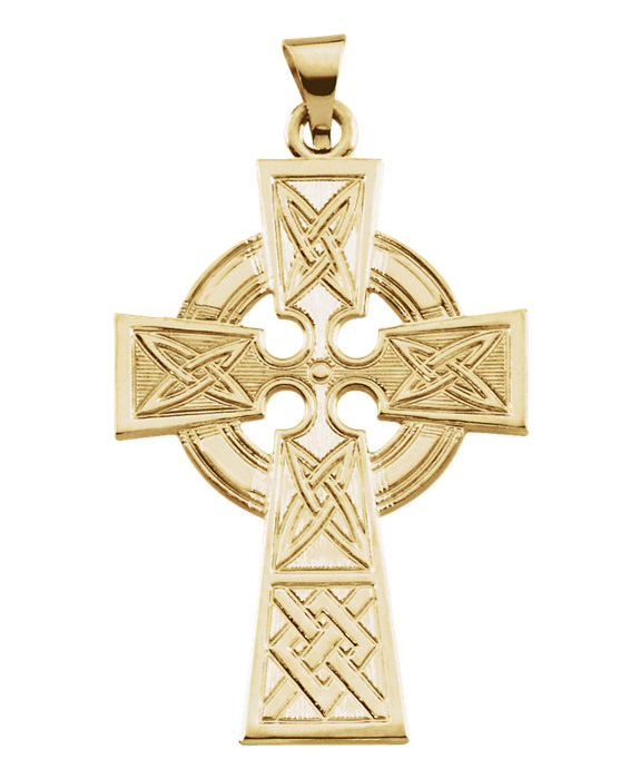 14K Gold Celtic Knot Cross Pendant Necklace