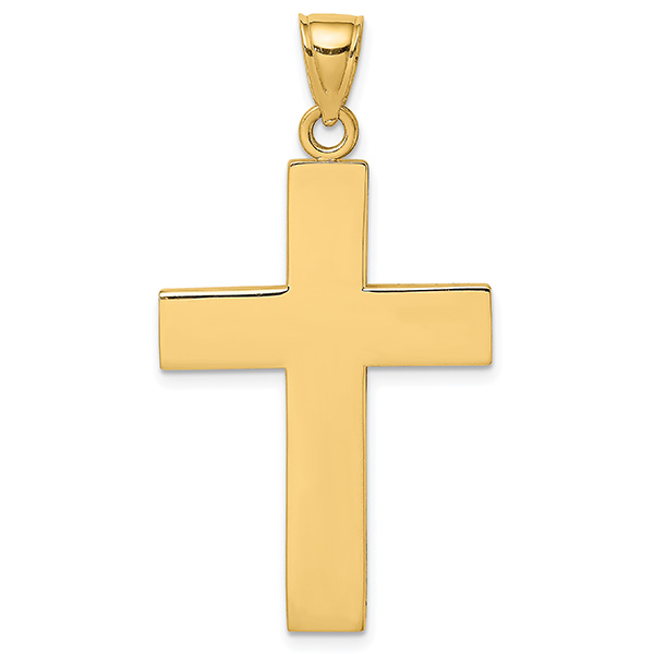14K Gold Men's Plain Polished Cross Necklace Pendant