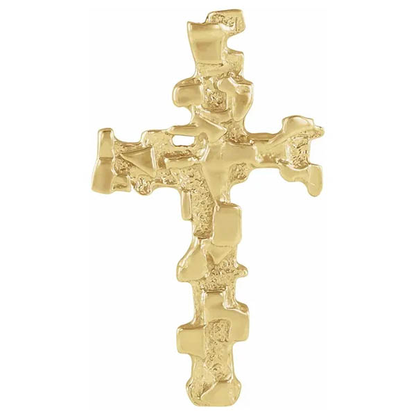 14k gold organic nugget cross pendant for men
