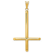 18K Gold Plain St Peters Upside Down Cross Pendant