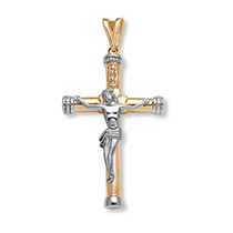 14K Two-Tone Gold Fully Solid Crucifix Pendant for Men with Diamonds