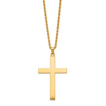 24K Solid Gold Cross Necklace with Rope Chain 2