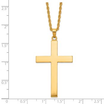 24K Solid Gold Cross Necklace with Rope Chain 5