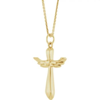 Angel Wings Cross Heart Necklace in 14K Gold 2