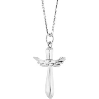 14K White Gold Angel Wings Heart Cross Necklace 2