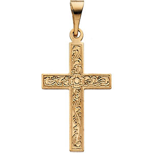 Small Floral Cross Pendant 14K Yellow Gold