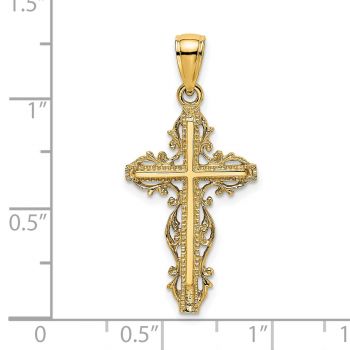 14K Gold Decorated Filigree Cross Pendant 3