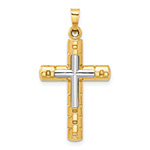 14K Two-Tone Gold Designer Latin Cross within Cross Pendant