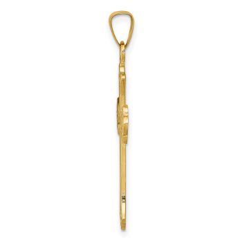 14K Solid Gold Fleur de Lis Cross Pendant 2