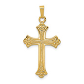 14K Solid Gold Fleur de Lis Cross Pendant