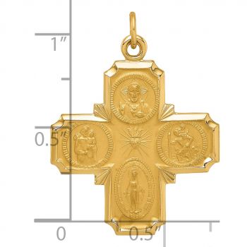 14K Solid Gold 4-Way Jerusalem Medal Cross Pendant 4