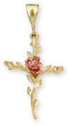 rose of sharon cross pendant 14k gold