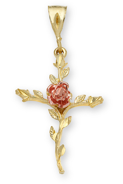 14K Gold Rose of Sharon Cross Pendant