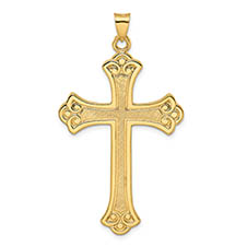large 14k gold fleur-de-lis cross pendant for men