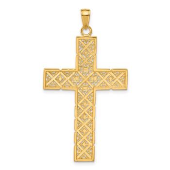 Large Diamond-Cut Latin Cross Pendant in 14K Two-Tone Gold 3