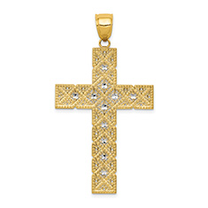 Large Diamond-Cut Latin Cross Pendant in 14K Two-Tone Gold