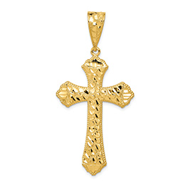 Large Diamond-Cut Nugget Cross Pendant in 14K Gold