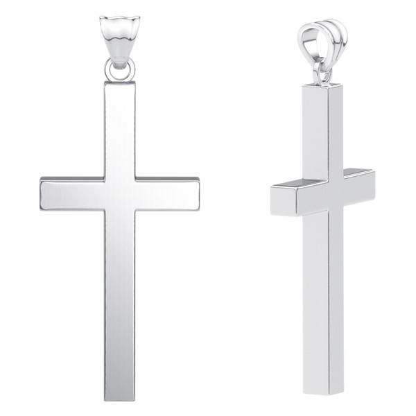 Large Fully Solid 14K White Gold Calvary Cross Necklace