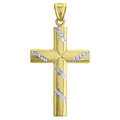 large men's 10k two-tone gold diamond-cut cross pendant