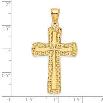Large Polished Beaded Cross Pendant in 14K Gold 4
