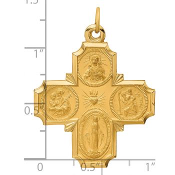 Large 14K Gold Brushed 4-Way Jerusalem Cross Pendant 4