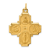 Large 14K Gold Brushed 4-Way Jerusalem Cross Pendant
