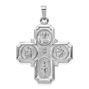 14K White Gold Large 4-Way Jerusalem Cross Pendant