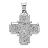 Large 14K White Gold Hollow 4-Way Jerusalem Cross Pendant
